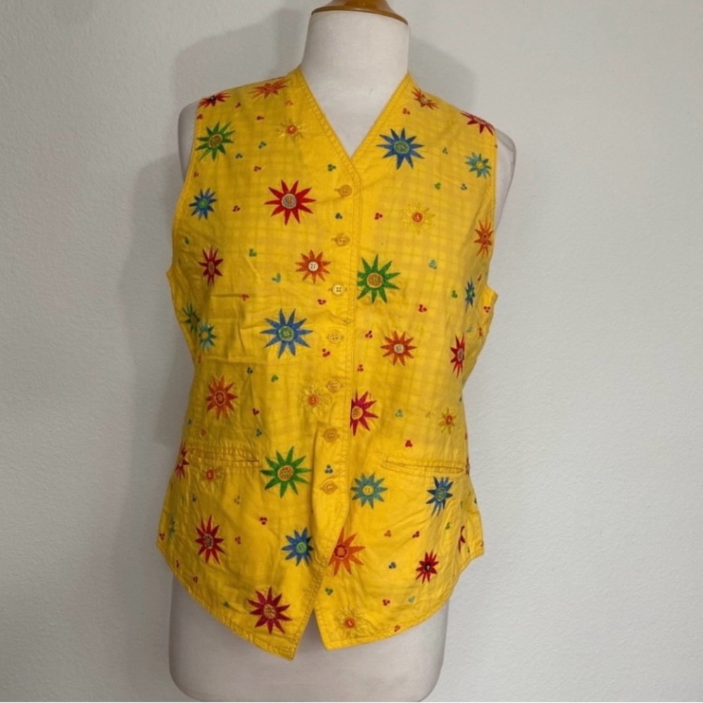 Vintage RARE Oilily Golden Yellow Embroidered Button Vest Waistcoat Size XL - Picture 1 of 16